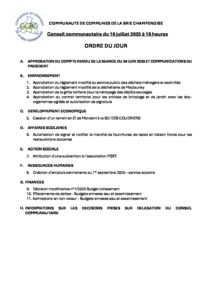 Ordre du jour – Conseil communautaire du 10 juillet