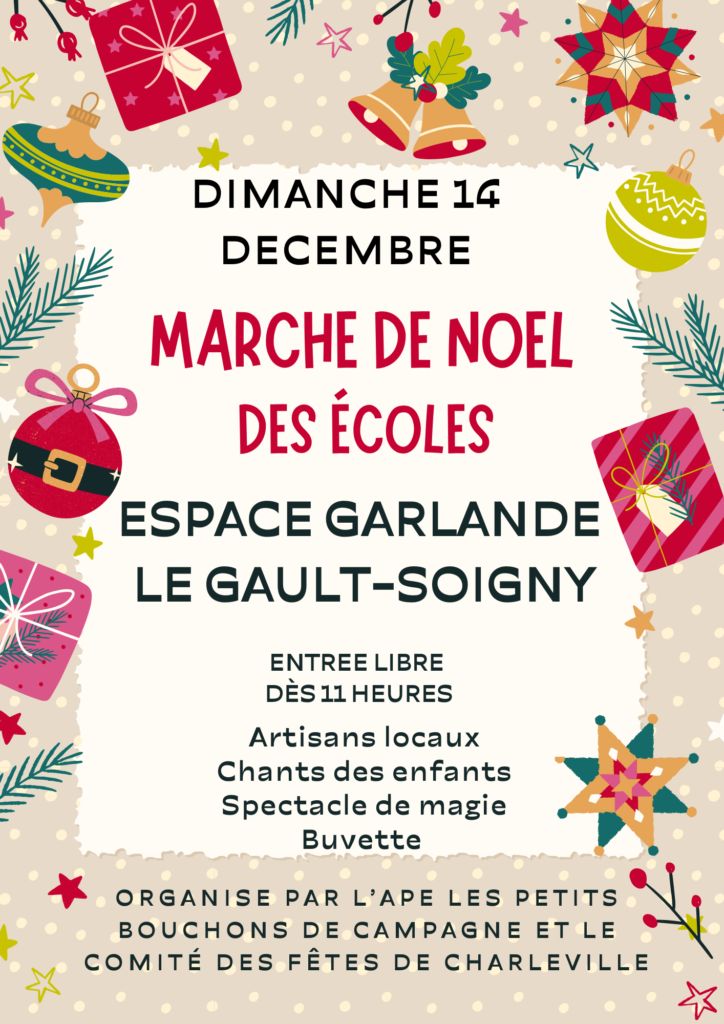 Marché de noël des écoles de Le Gault/ Charleville le 14 décembre à la salle garlande