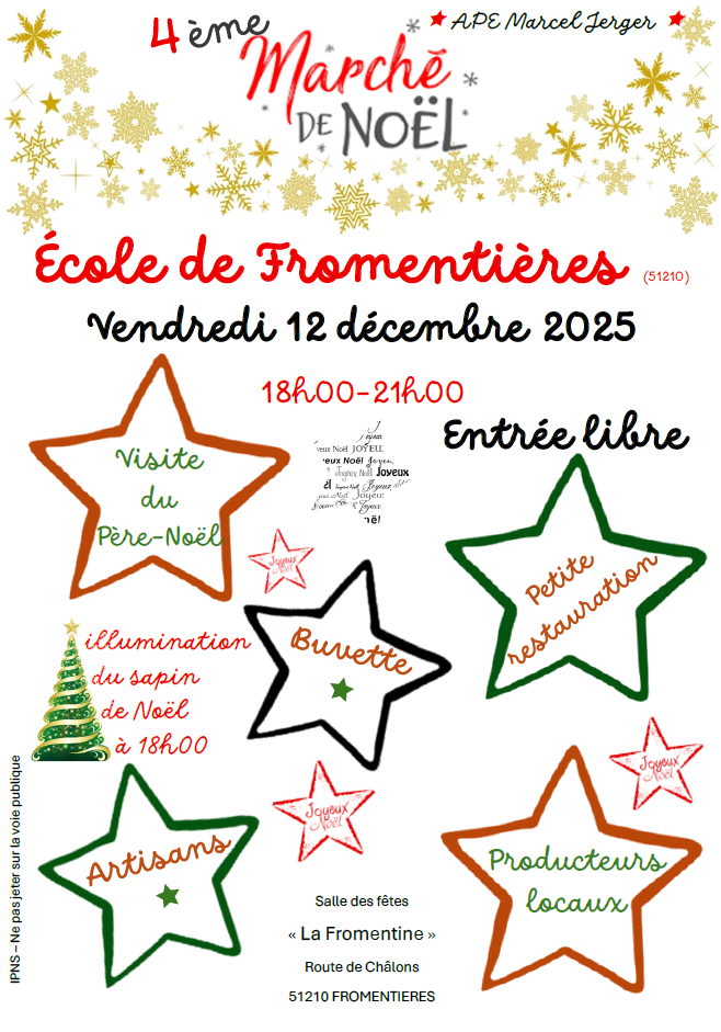 Ecole de Fromentières – Marché de noël le 12 décembre à partir de 18h