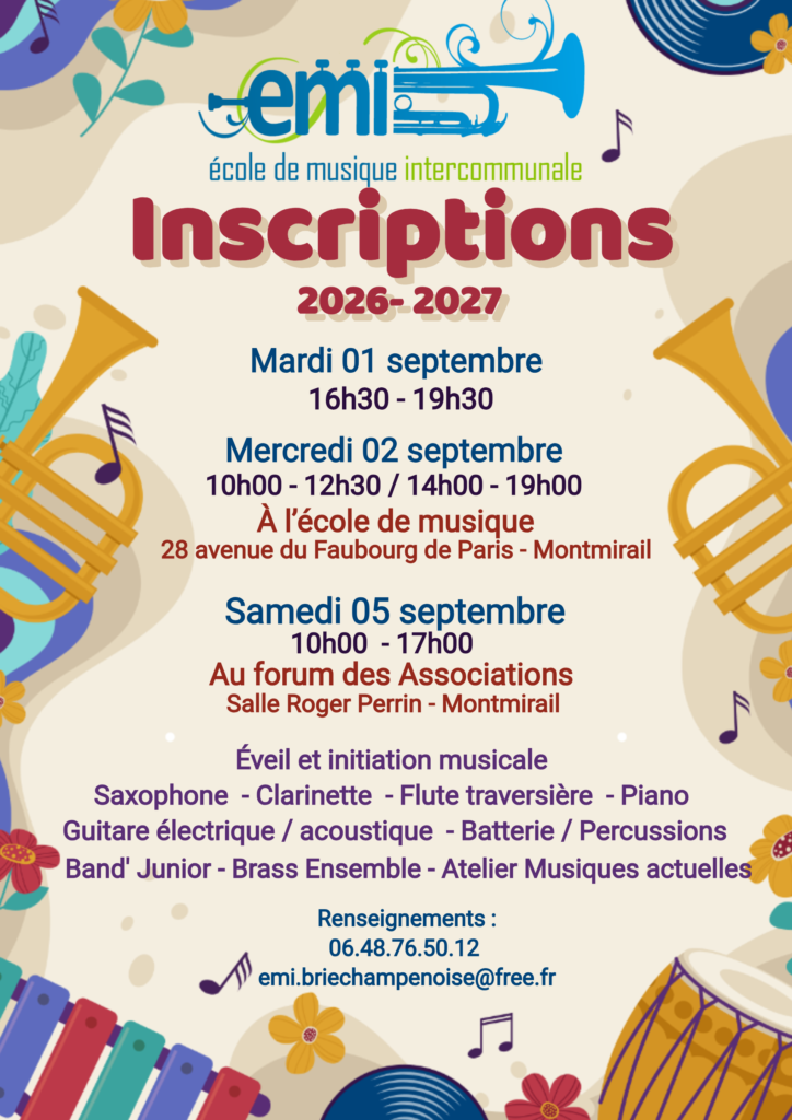 Inscriptions école de musique année 2026/2027