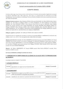 Compte-rendu du Conseil communautaire du 2 octobre 2025