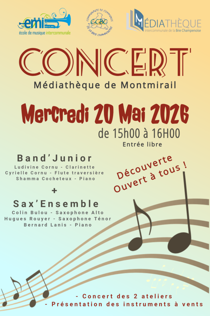 Concert à la médiathèque le 20 mai de 15 h à 16h