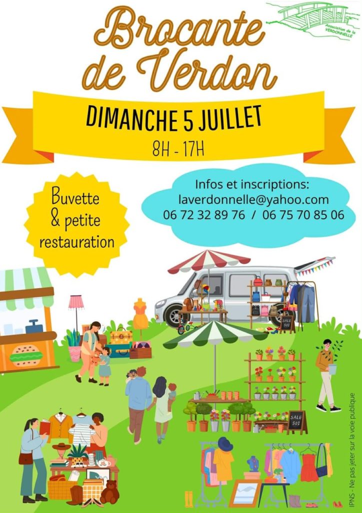 Brocante à Verdon le 5 juillet