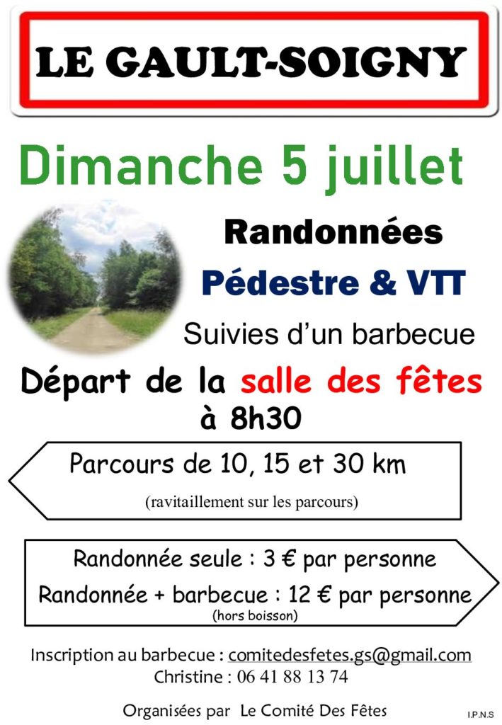 Randonnée à Le Gault Soigny – Dimanche 5 juillet départ à 8h30