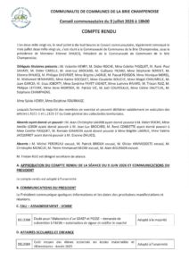 Compte-rendu  du Conseil communautaire du 09 juillet à 18h