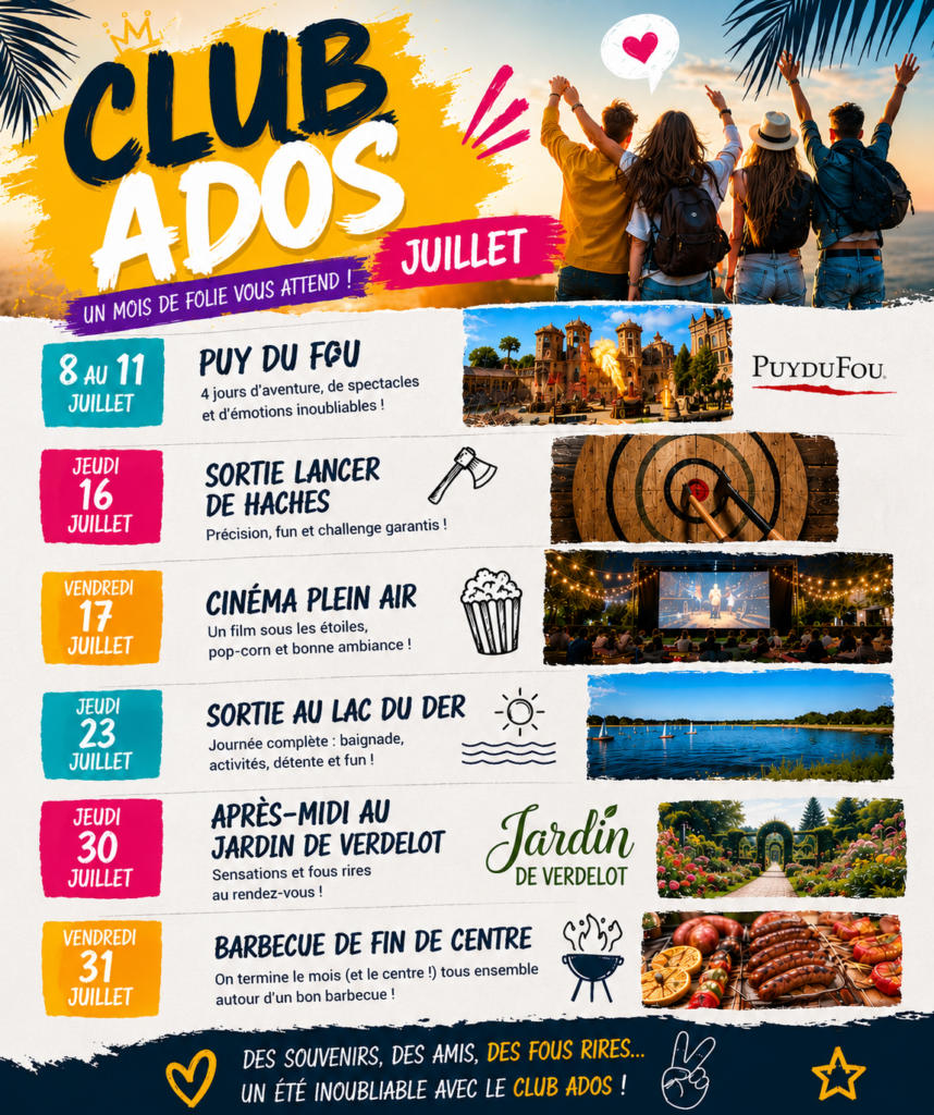 Programme club ados du mois de juillet