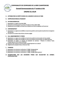 Ordre du jour – Conseil communautaire du 01 octobre à 18h
