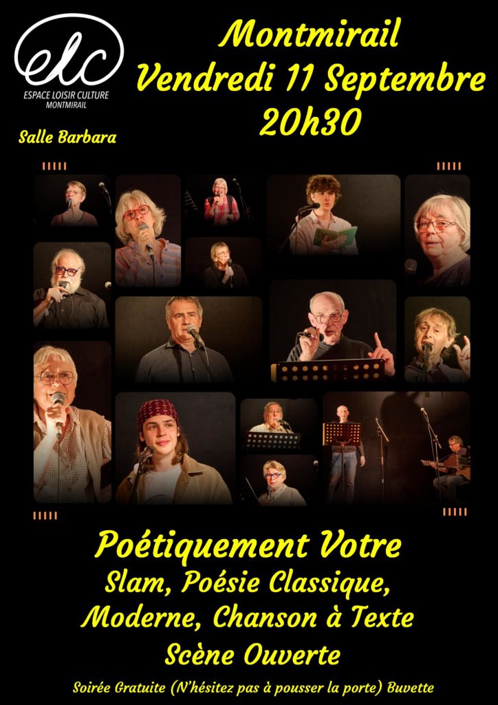 ELC Poétiquement votre – le vendredi 11 septembre à 20h30 salle Barbara