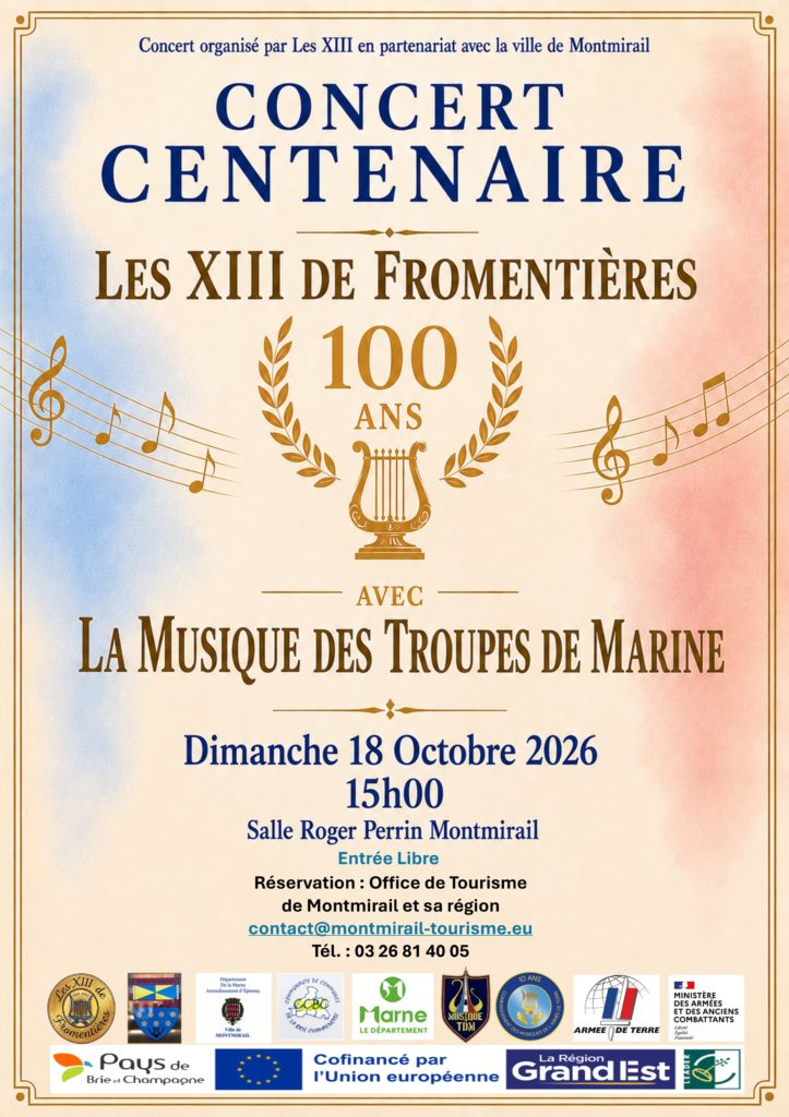 Concert centenaire les XIII de Fromentières – Dimanche 18 octobre à la salle Roger Perrin